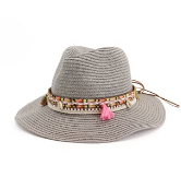 Straw Traveler Hat with band - Grey