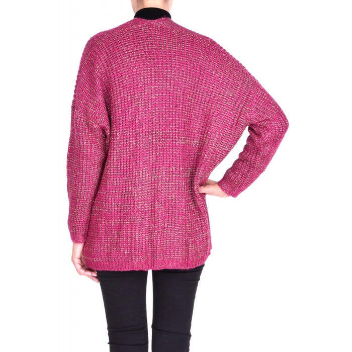 Knitted Acrylic Cardigan - Rose Fonce Free Size