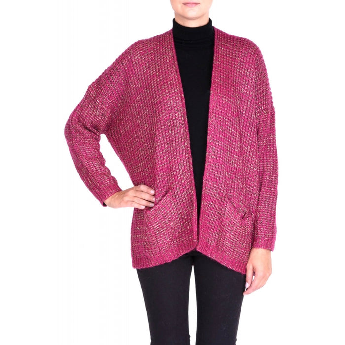 Knitted Acrylic Cardigan - Rose Fonce Free Size