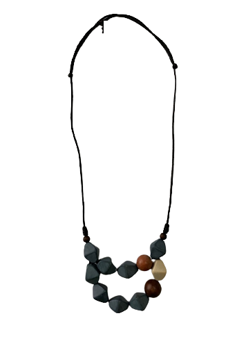 Chunky 2-Layered Geo Wooden Pendant Necklace N6-5380MLKY