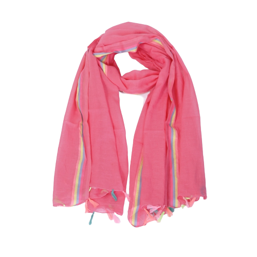 Plain Cotton Scarf with Neon Stripes - Rouge Clair