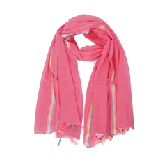 Plain Cotton Scarf with Neon Stripes - Rouge Clair