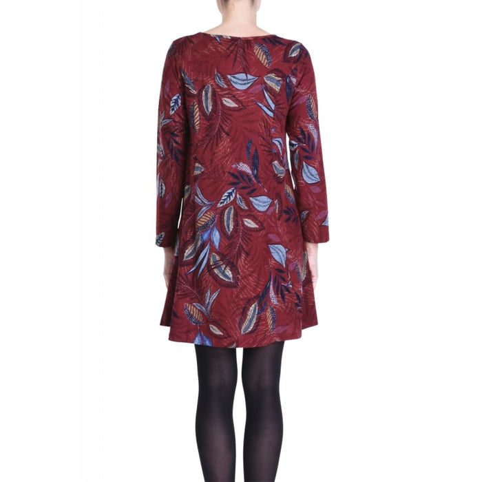 Polyester Dress A-Line & Long Sleeves- Rouge Fonce L/XL
