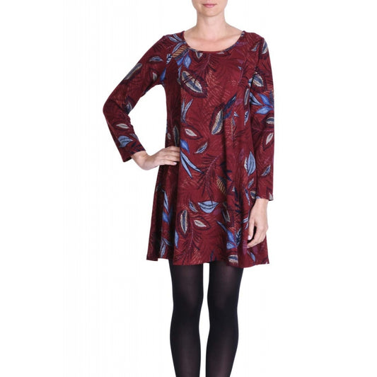 Polyester Dress A-Line & Long Sleeves- Rouge Fonce L/XL