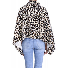 Faux Leopard Fur Collar Poncho - Ecru