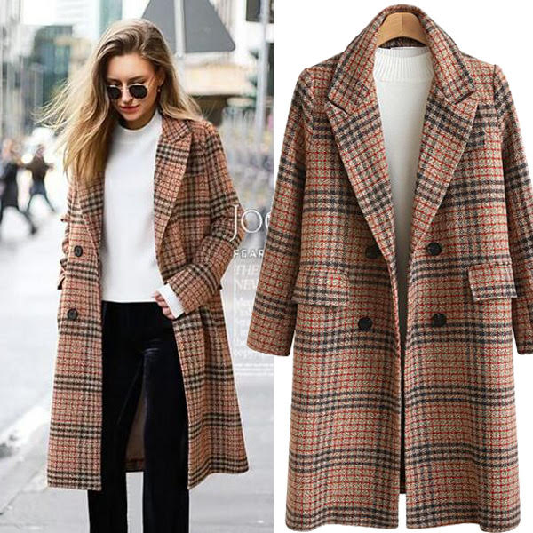 Red Check Trench Full Length Lined Coat