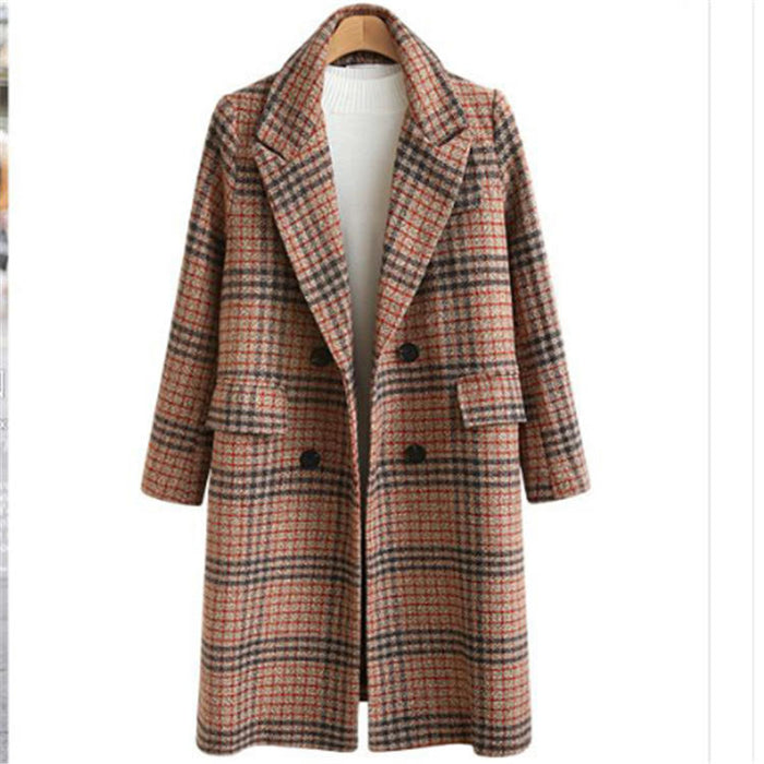 Red Check Trench Full Length Lined Coat